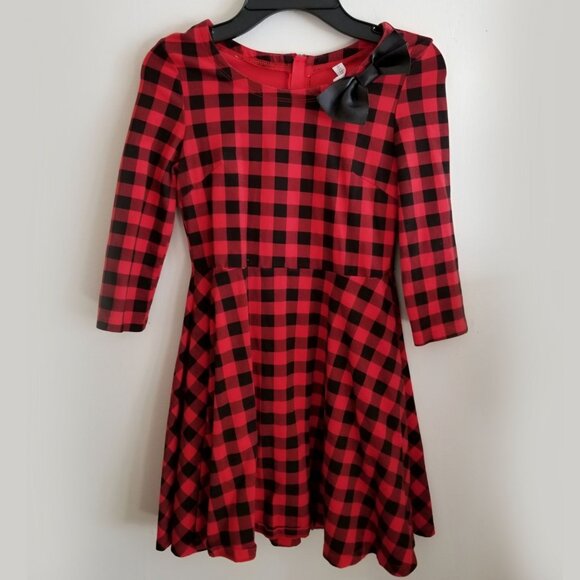 Girls Red Black Plaid Dress ✦ Fabkids XL ✦ Vegan Leather Bow ✦ Holiday Partywear - Picture 5 of 6